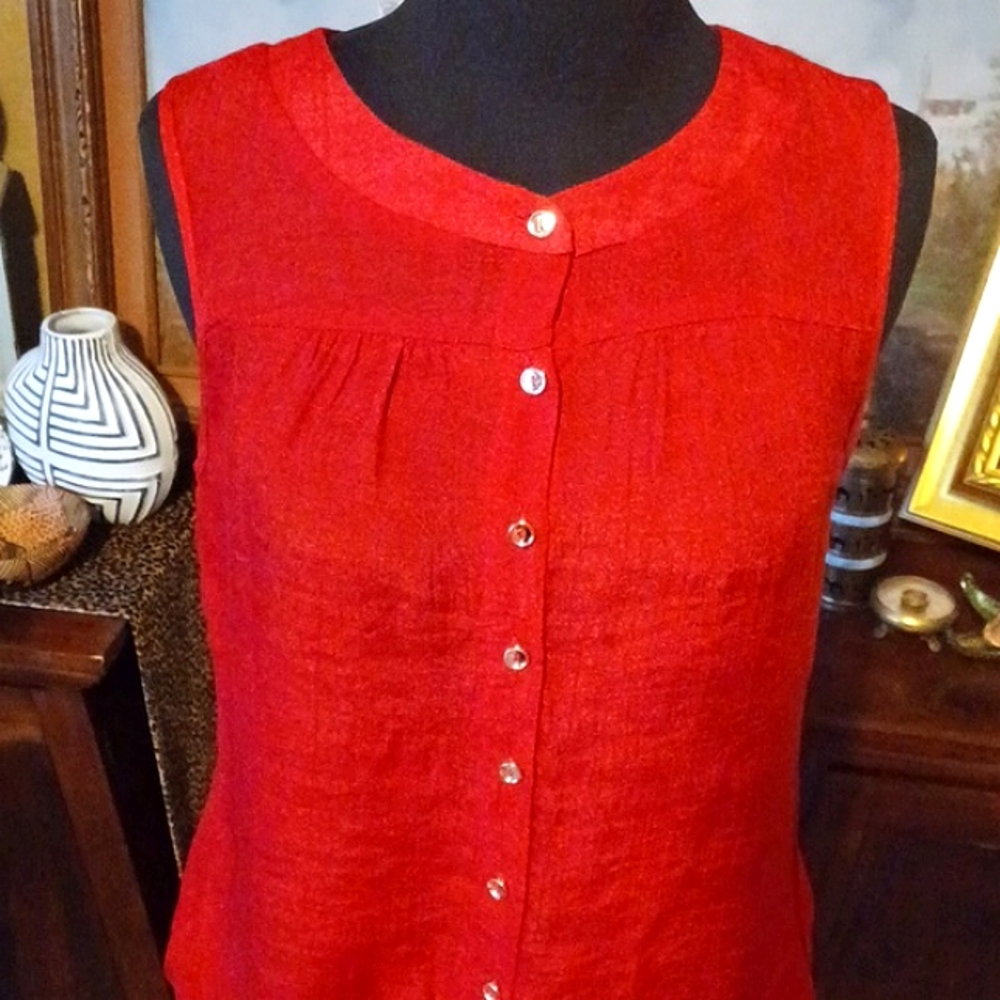 Crimson Red Linen Tank Top